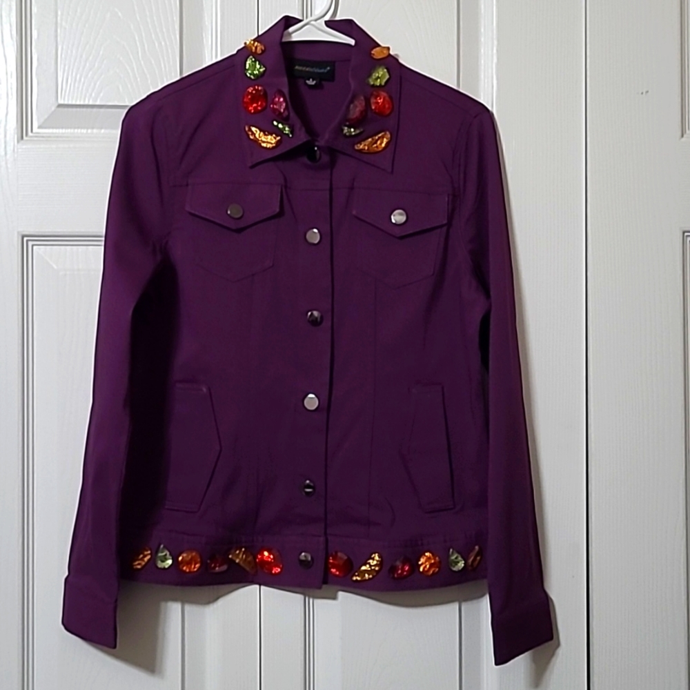 Metro Blues Purple Top/Blazer/Jacket w/Embellishments on Collar, Small, EUC